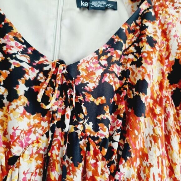 KENZIE Pretty / 100% Silk Flowy V-Neck Midi Knee Length Dress Abstract Floral M - Picture 6 of 15